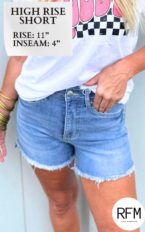 Women's denim shorts for a casual wedding-RFM Essential Shorts Fray Hem w/ Side Slit | YMI (REG/CURVY) - Final Sale