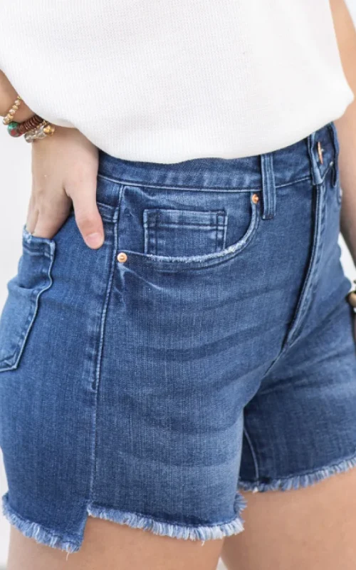 Women's denim shorts for a sporting event-RFM Step Fray Shorts | YMI (REG/CURVY) - Final Sale