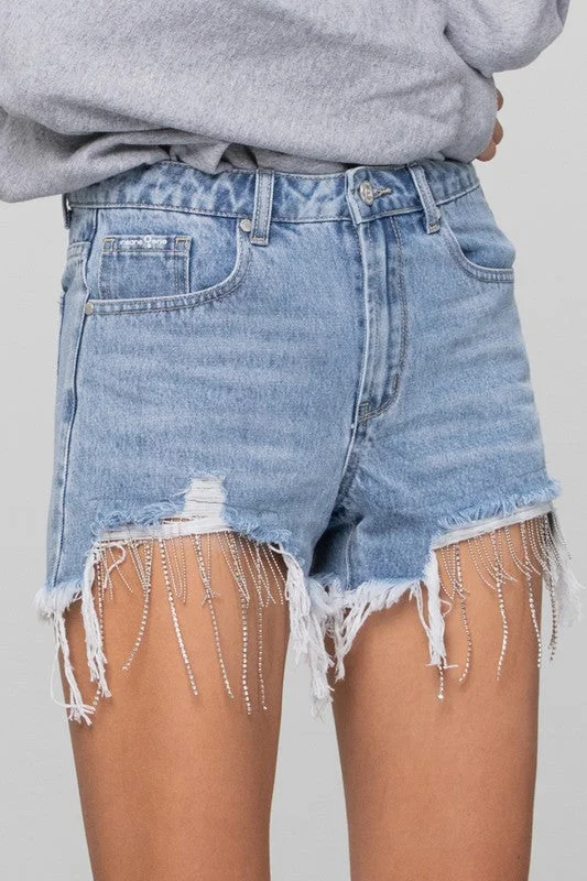 Often Plus a great fabric to style for denim -RHINESTONE DENIM SHORTS