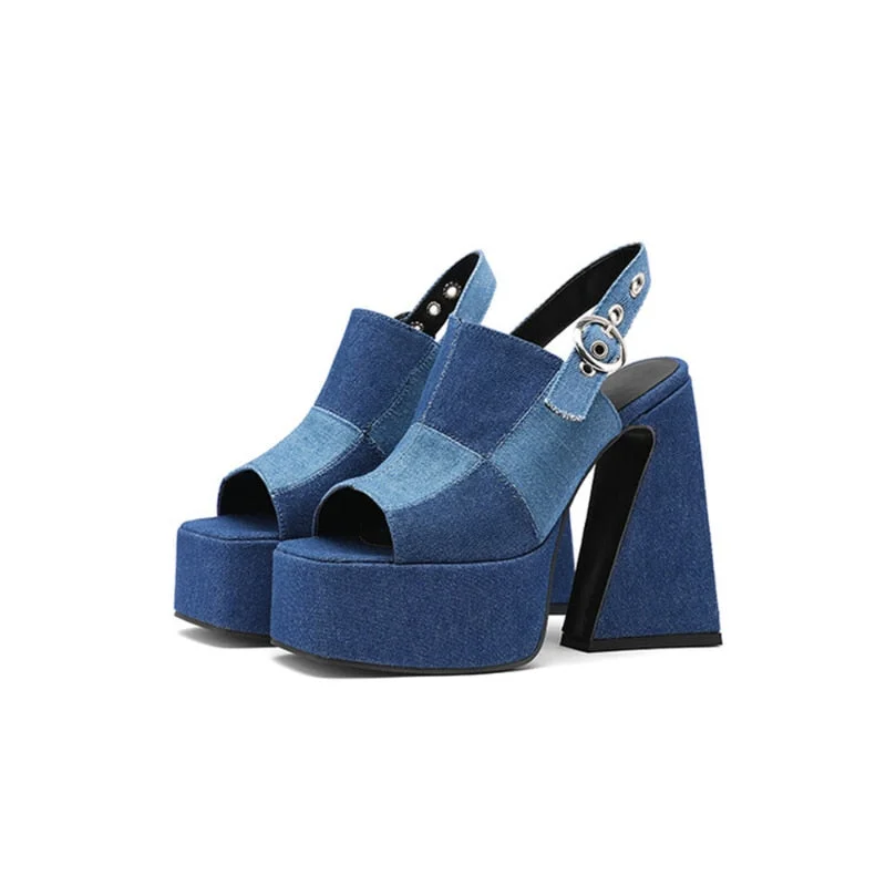 Rico Denim High Heels---Chic Denim Fabric Heels for a Unique Look