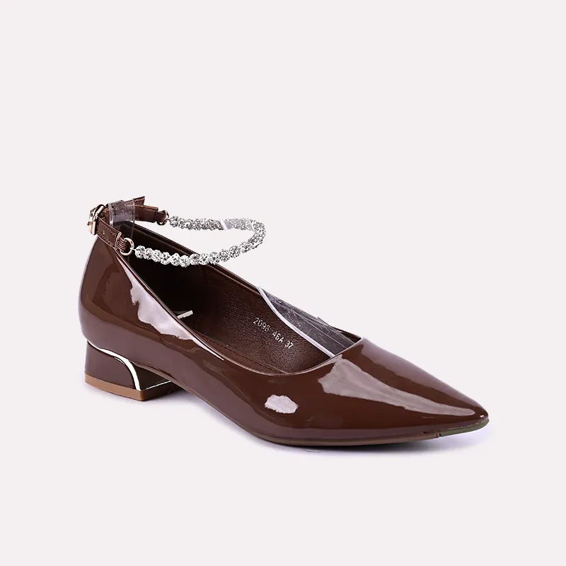 Versatile Dress Heels for Formal and Casual Wear---Rihanna Brown Glossy Pumps 0431251