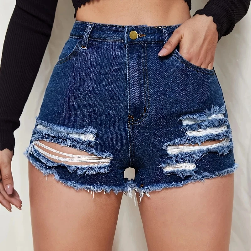 Women's denim shorts and a tank top-Ripped High Waist Fashion Frayed Denim Shorts Wholesale Women'S Bottom Women's denim shorts and a tank top-Ripped High Waist Fashion Frayed Denim Shorts Wholesale Women'S Bottom