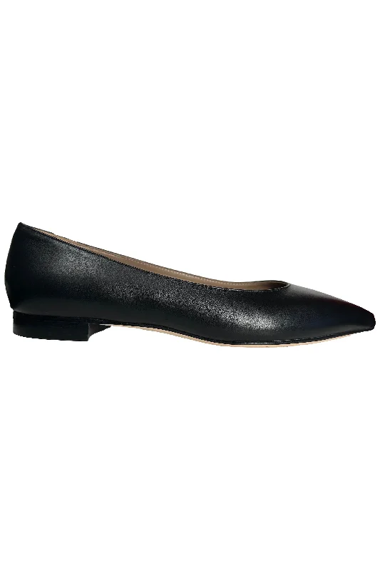 Robertson Madison Andrea Pointy Flat Shoe 29608 | Nero Vitello Leather---Comfortable Leather Pumps for Office and Everyday Wear