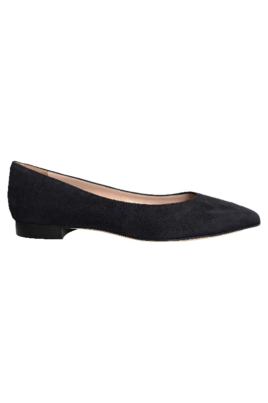 Affordable Suede Ankle Pumps for All-Day Wear--Robertson Madison Andrea 2 Pointy Flat Shoe 29608 | Blu Notte Camoscio Suede