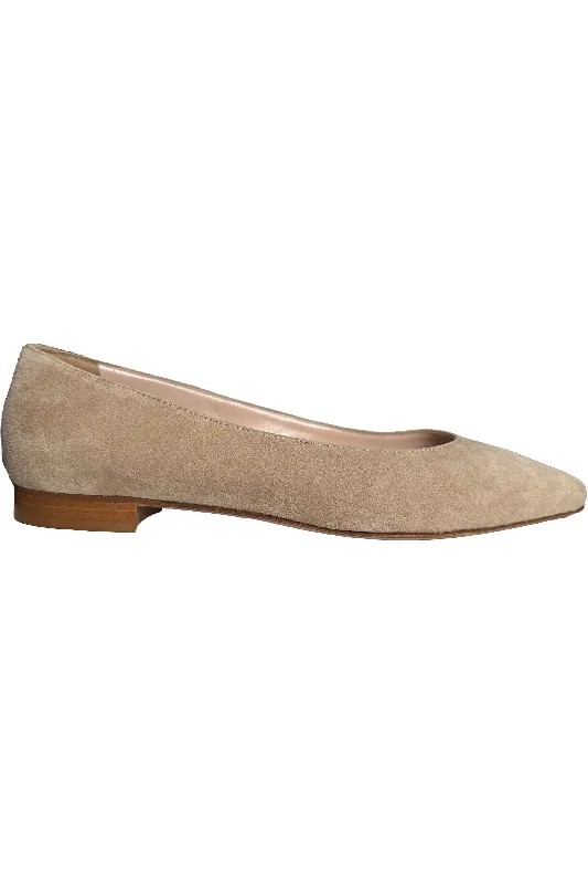 Affordable Suede Ankle Pumps for All-Day Wear--Robertson Madison Andrea Pointy Flat Shoe 29608 | Sabbia Camoscio Suede