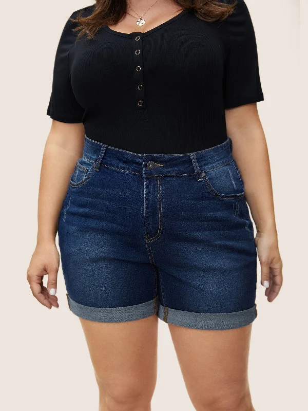 What jeans for to new great what you like-Roll Hem Pocket Bodycon Denim Shorts