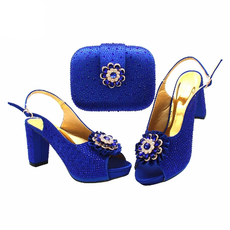 Italian Women Shoes Matching Bag Set Decorate with Rhinestone Pumps