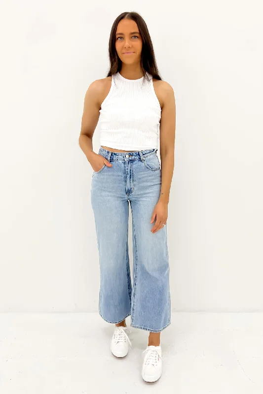 Women's denim jeans with a peace change cause design embellishment-Sailor Jean Scoop Faded Blue