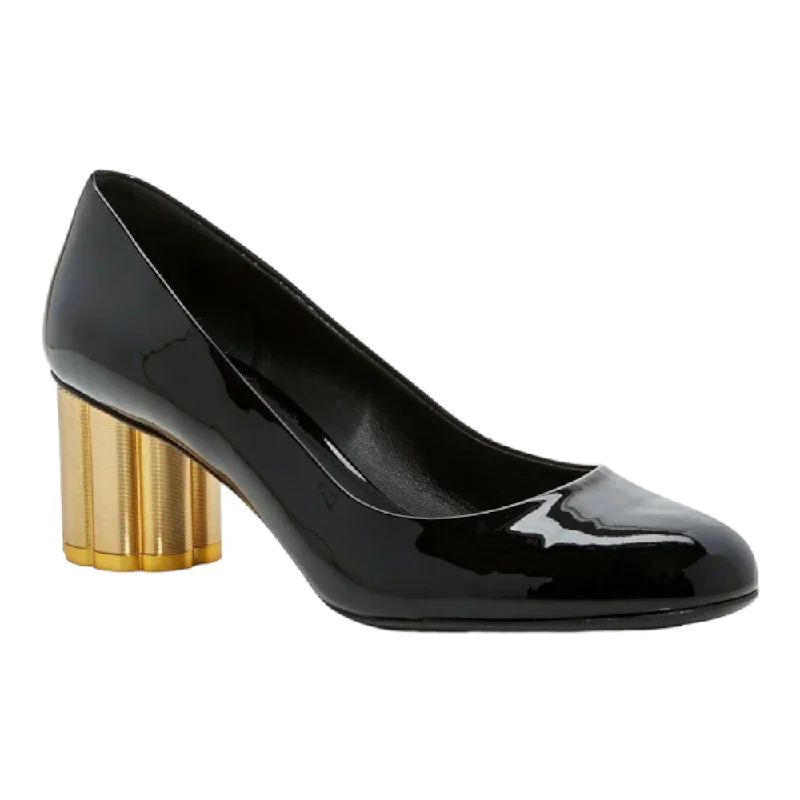 Sleek and Shiny Patent Pump Heels for a Polished Look--SALVATORE FERRAGAMO Lucca Women's 672733 Black Patent Pumps