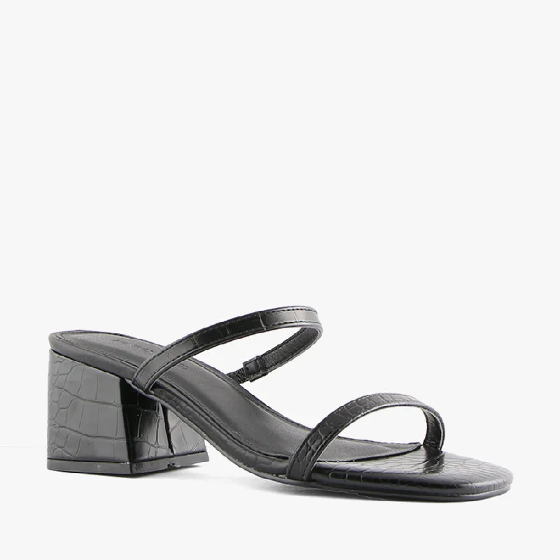 Versatile Heeled Sandals for Any Occasion---SAVINA BLACK CROC