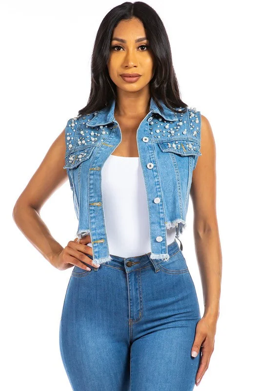 Women's denim jeans with a political change cause design embellishment-SEXY DENIM VEST
