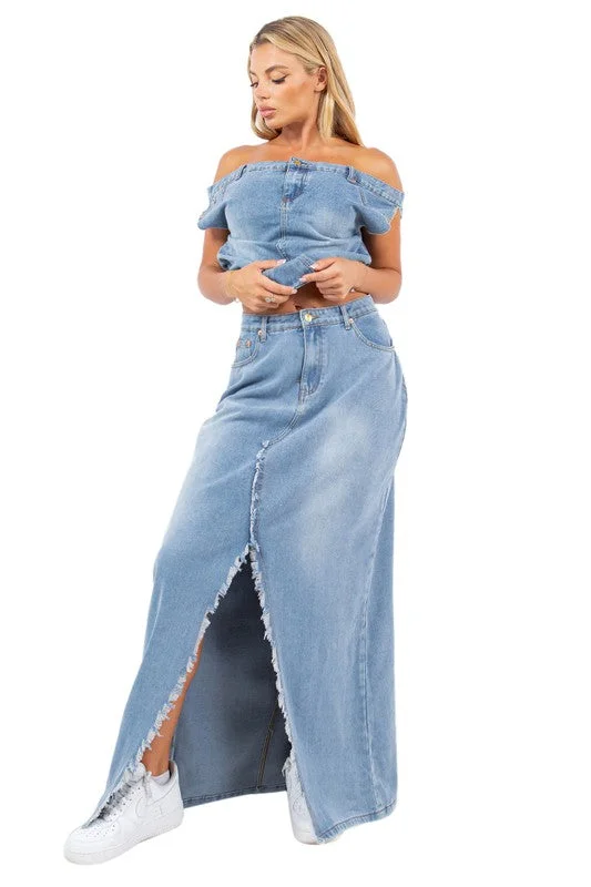 Women's denim set for holiday and vacation outfits -SEXY FASHION DENIM 2PCS SET