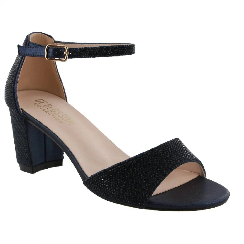 Trendy Chunky Heel Pumps for Casual Wear--Shimmer Low Block Heel In Navy