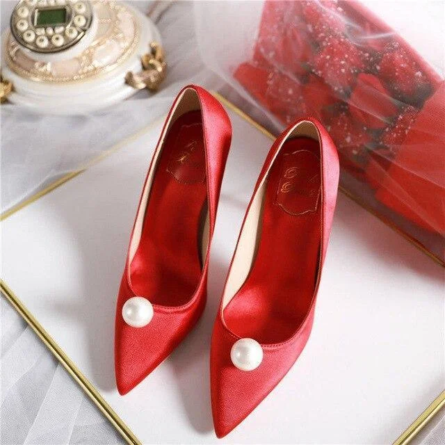 Versatile Heeled Sandals for Any Occasion---Silk Pearl Wedding Heels Pumps Shoes