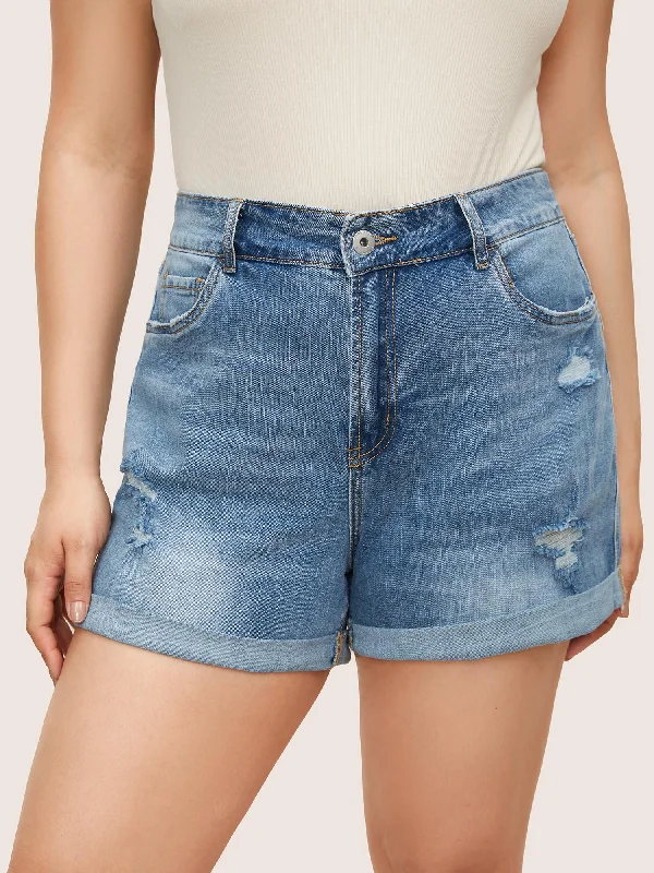 To great jeans stylist in 2025.Skinny Very Stretchy Light Wash Roll Hem Distressed Denim Shorts