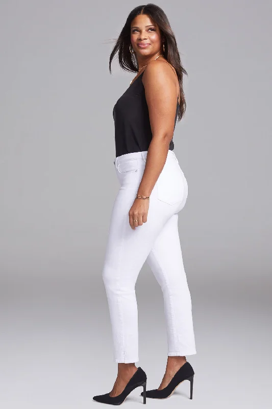 Women's denim shorts with a mid-rise waist-Slim Straight Ankle Jeans In Short Inseam - Optic White