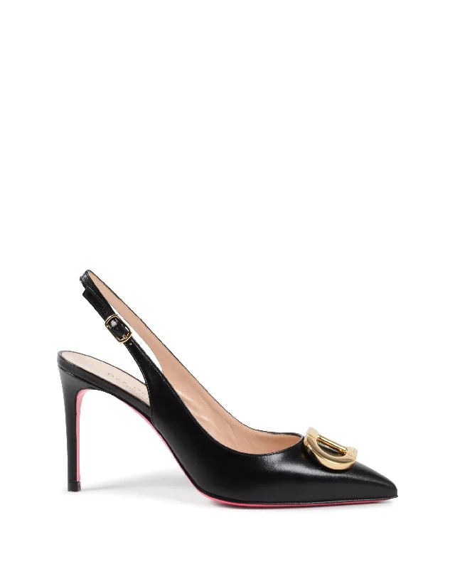 Stiletto Heel Pumps with Perfect Fit--Slinky Gold Logo Black-Fashionable & Classic