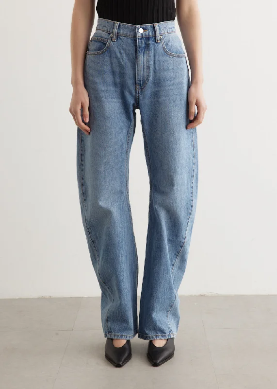Women's denim jeans with a corduroy fabric-Slouchy Twisted Leg Mid Rise Jeans