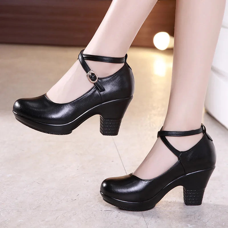 Sohiwoo New Fashion Women Pumps With High Heels For Ladies Work Shoes Dancing Platform Pumps Women Genuine Leather Shoes---Comfortable Leather Pumps for Office and Everyday Wear