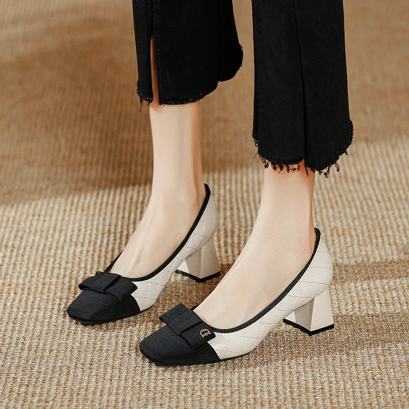 Trendy Chunky Heel Pumps for Casual Wear--Sohiwoo New Women High Heels Shoes Square Shallow Mouth Shoes WomenThick-heeled Fashion Shoes Plus Size 43 Zapatos Para Mujer