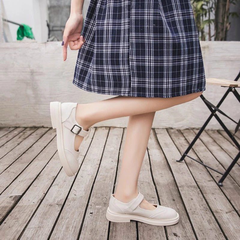 Versatile Heeled Sandals for Any Occasion---Sohiwoo Pu Women British Harajuku Spring Summer New Jk Japanese Lolita Shoes Mid Heel 3.5cm Anime School Uniform Kawaii Cosplay