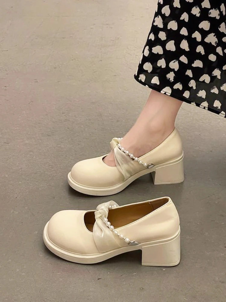 Versatile Dress Heels for Formal and Casual Wear---Sohiwoo  Summer Korean Fashion Medium Heels Shoes Office Lady Causal Buckle Shoes Solid Non Slip Elegant Pumps Woman Basic Design