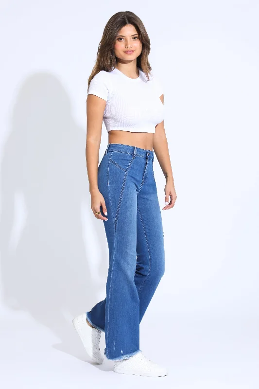 Women's denim jeans for jeans new look-Sophia Fray Hem High Rise Seamed Flare Jeans - Blue / Black Women's denim jeans for jeans new look-Sophia Fray Hem High Rise Seamed Flare Jeans - Blue / Black