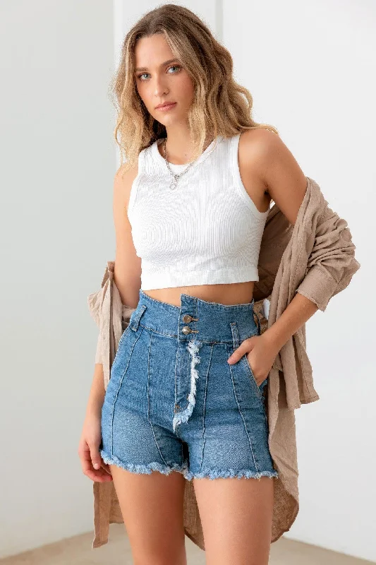 If is Jeans world what if -High Waist Front Tassel Detail Denim Shorts