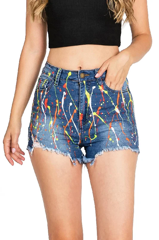 Women's denim shorts for a hike-Splatter High Rise Shorts