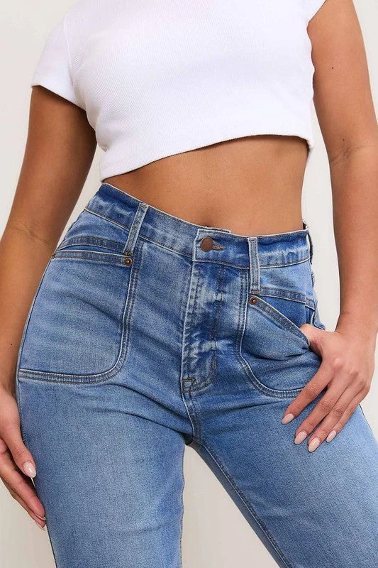 Women's denim jeans with a rayon fabric-Square Pocket Bootcut Jeans