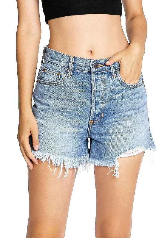Women's denim shorts with a geometric print-Stay Gold Denim Shorts