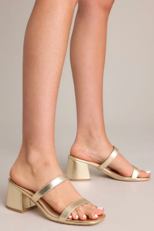 Stiletto Heel Pumps with Perfect Fit--Stolen Moments Gold Block Heel-Fashionable & Classic