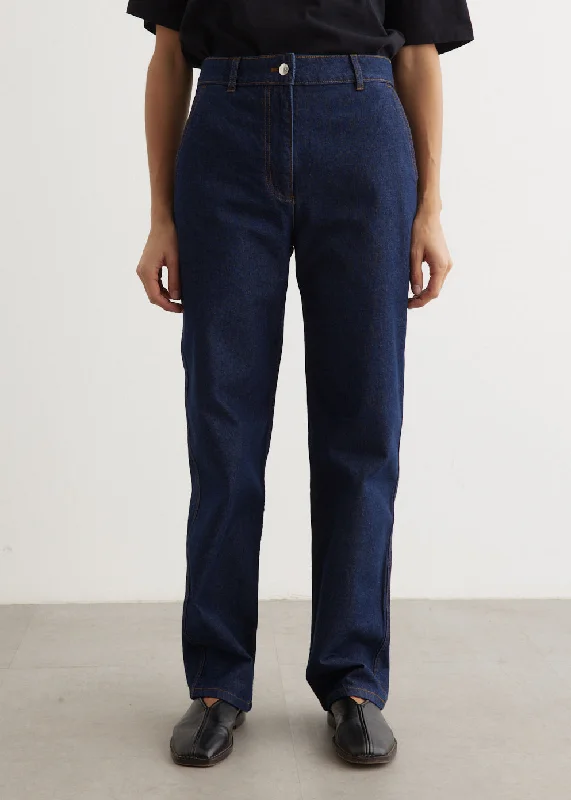 Women's denim jeans with a velvet trim-Straight Denim Jeans