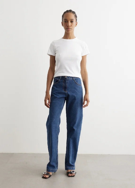 Women's denim jeans with a nut embellishment-Straight Fit Denim Jeans