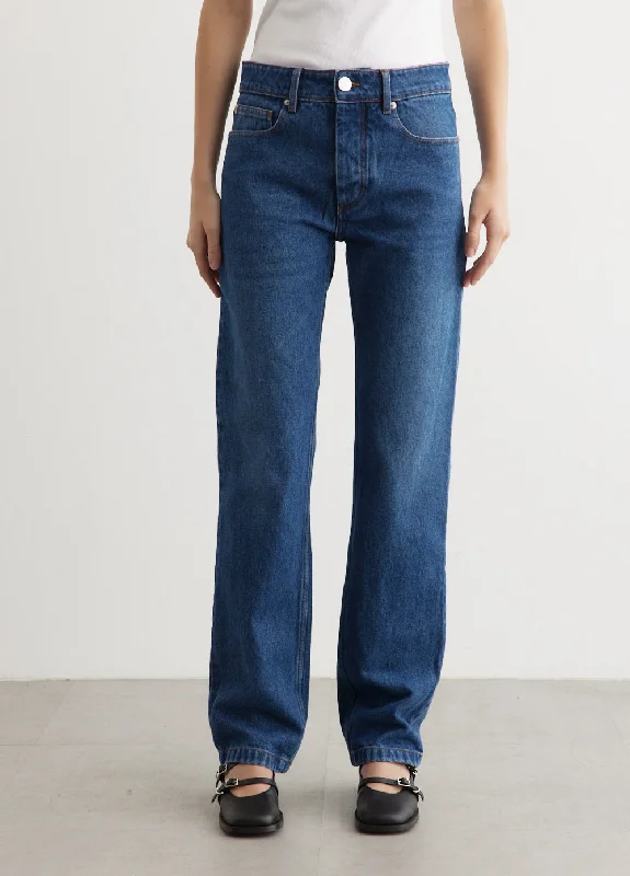 Women's denim jeans with a suede trim-Straight Fit Jeans