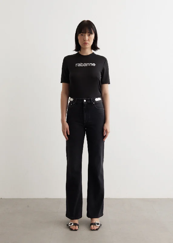 Women's denim jeans with a resin embellishment-Straight Leg Jeans