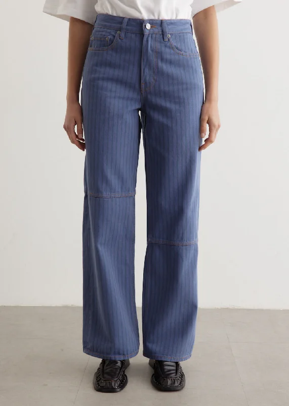 Women's denim jeans with a animal print-Stripe Overdyed Denim Jeans