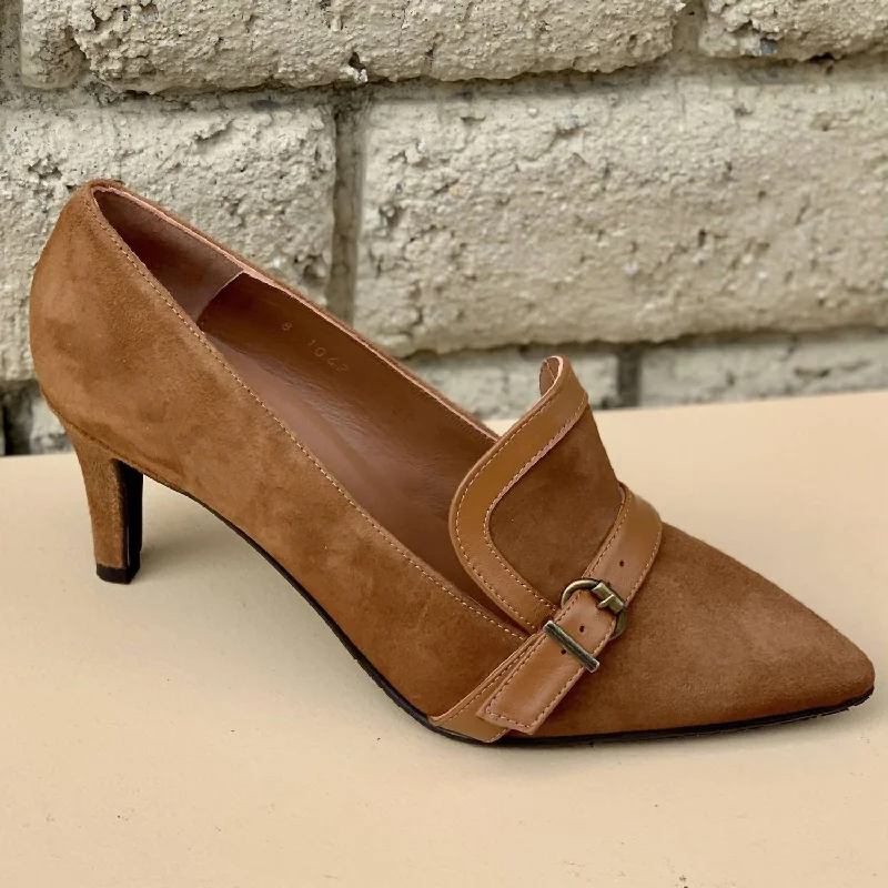 Affordable Suede Ankle Pumps for All-Day Wear--Suede Buckle Pump In Tan Suede