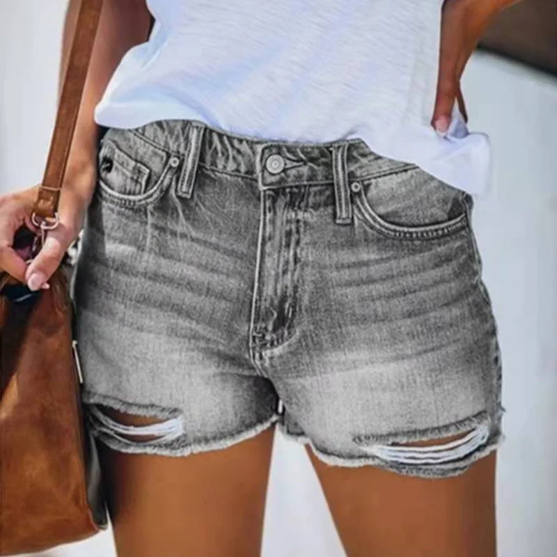 Women's denim shorts and a sweater-Summer Ripped Jeans Denim Shorts Wholesale Pants