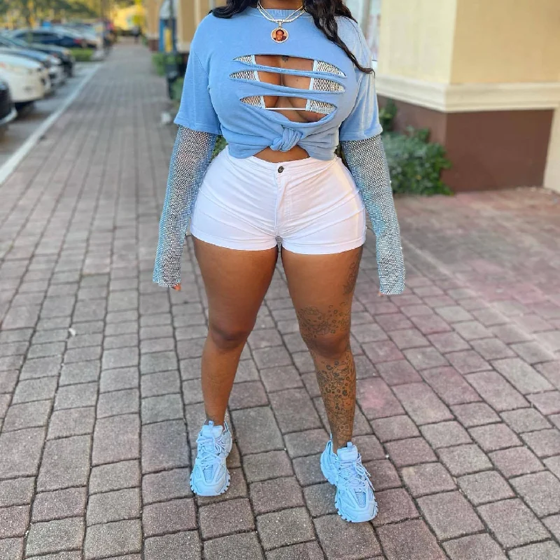 Women's denim shorts for a road trip-Summer Solid Color Tight Short Womens Pants Wholesale Denim Shorts