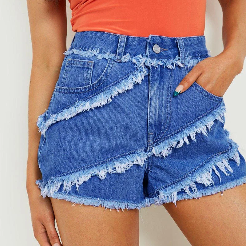 Women's denim shorts with a blazer-Summer Tassel Denim Shorts Versatile Casual Wholesale Womens Clothing N3823090500056 Women's denim shorts with a blazer-Summer Tassel Denim Shorts Versatile Casual Wholesale Womens Clothing N3823090500056