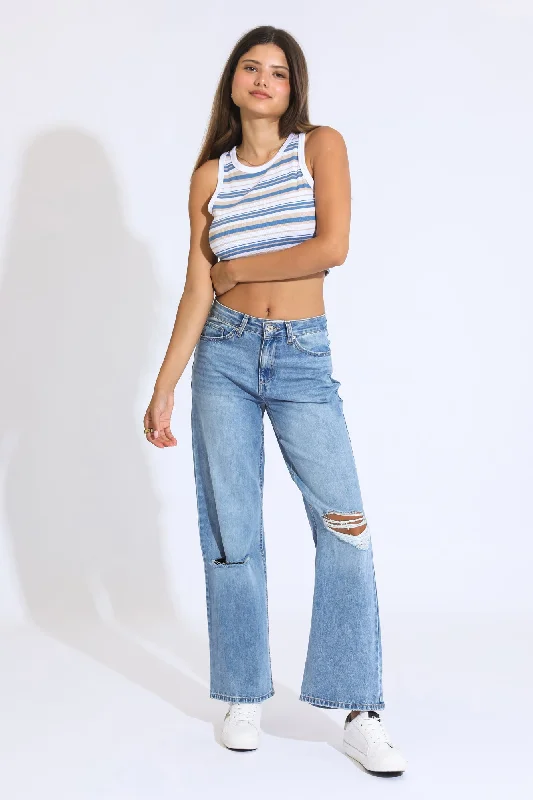 Women's denim jeans from influencer picks-SUPER HIGH RISE WIDE LEG JEANS - MEDIUM BLUE/BLACK Women's denim jeans from influencer picks-SUPER HIGH RISE WIDE LEG JEANS - MEDIUM BLUE/BLACK
