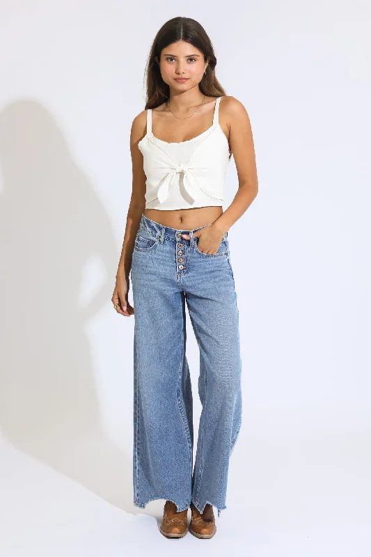Women's denim jeans perfect fit guide-Talia Buttonfly Wide Leg Jeans - Medium Blue Black Women's denim jeans perfect fit guide-Talia Buttonfly Wide Leg Jeans - Medium Blue Black
