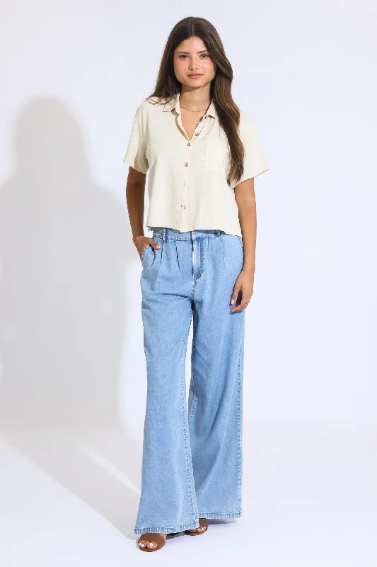 Women's denim jeans with a comfortable fit-Taylor Wide Leg Trouser Jeans - Light Indigo