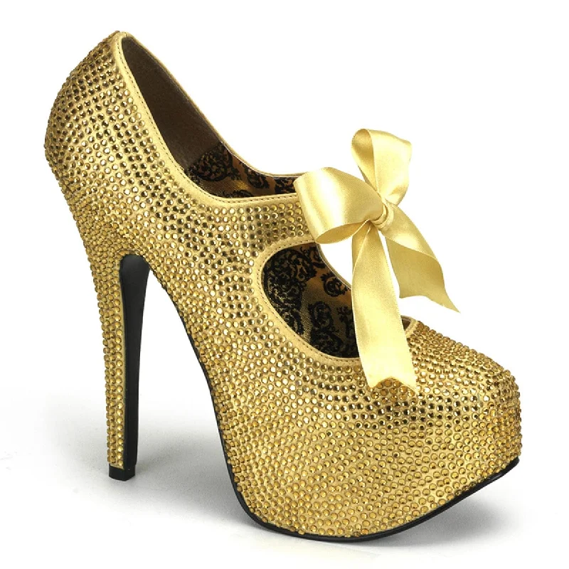 Affordable Rhinestone Pumps for a Dazzling Look---TEEZE-04R Gold Rhinestones