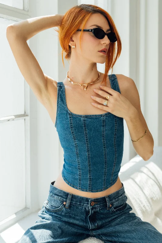 Women's denim jeans if it's styled with-The Denim Bustier - Indigo