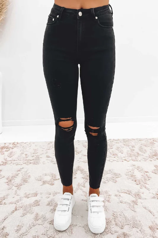 Women's denim jeans with a protest cause design embellishment-The Mid Skinny Jean Washed Black Trash
