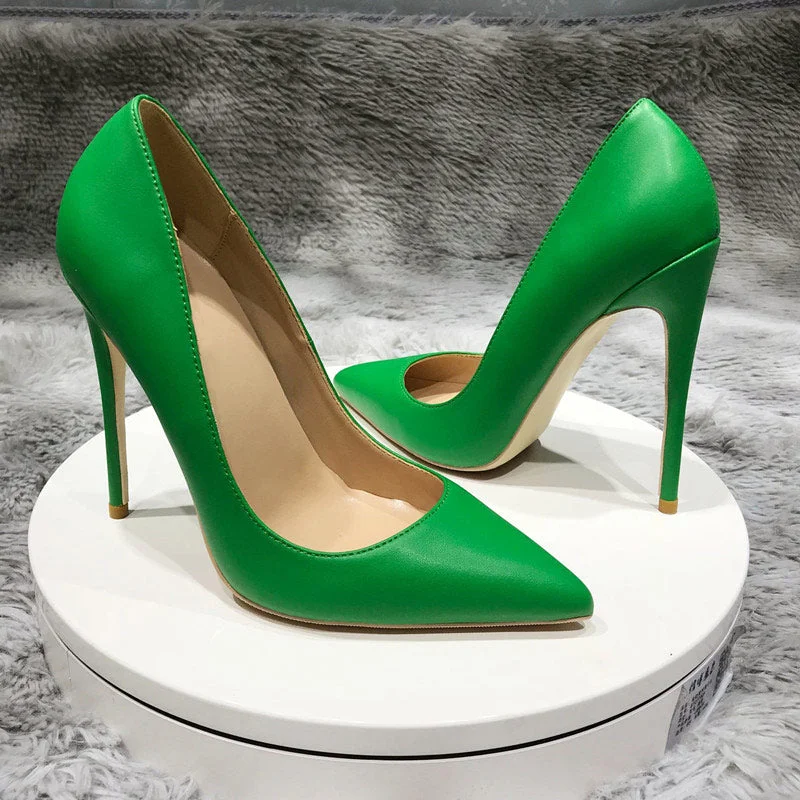 Stylish Slip-On Pumps for Quick Elegance---Green Women Pointy Toe High Heels 8/10/12cm Fashion Slip On Stilettos Ladies