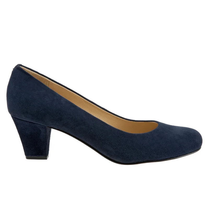 Trotters Penelope T1355-405 Womens Blue Narrow Leather Pumps Heels Shoes---Comfortable Leather Pumps for Office and Everyday Wear