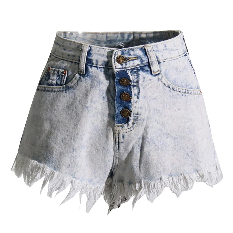 Women's denim shorts and a sweater-TWOTWINSTYLE Do Old Style Short High Waist Spliced Pockets Slimming 2023 Women Denim Shorts